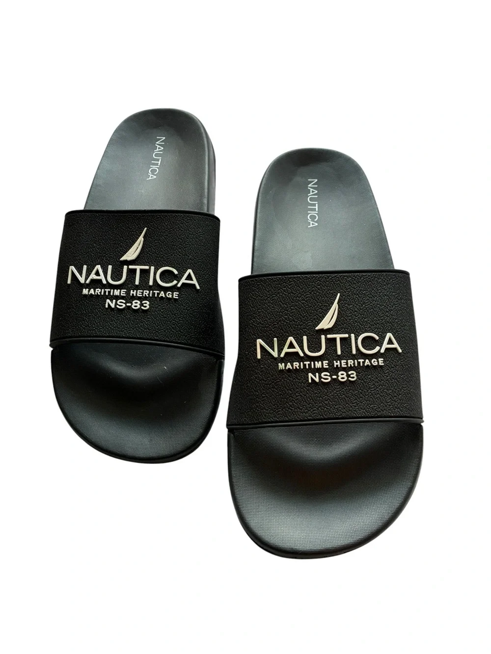 Nautica Unisex Black NS-83 Slide Sandals with White Logo